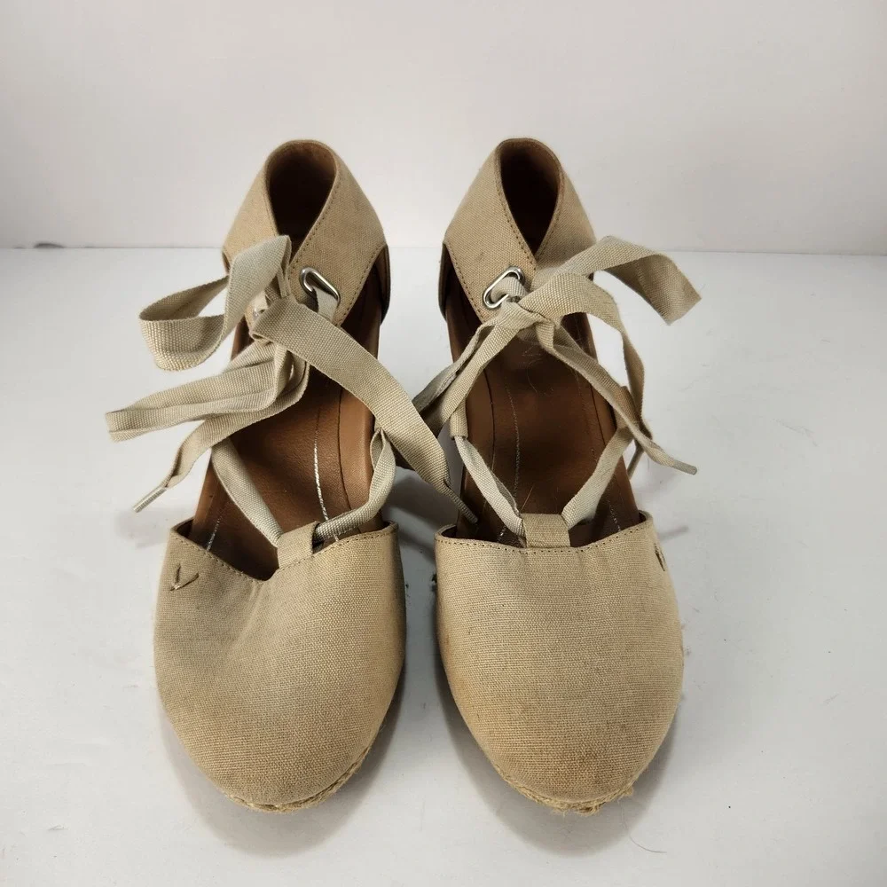 Vionic Women's‎ Preppy Lace-up Platform Wedge Sandals Beige Size 6.5